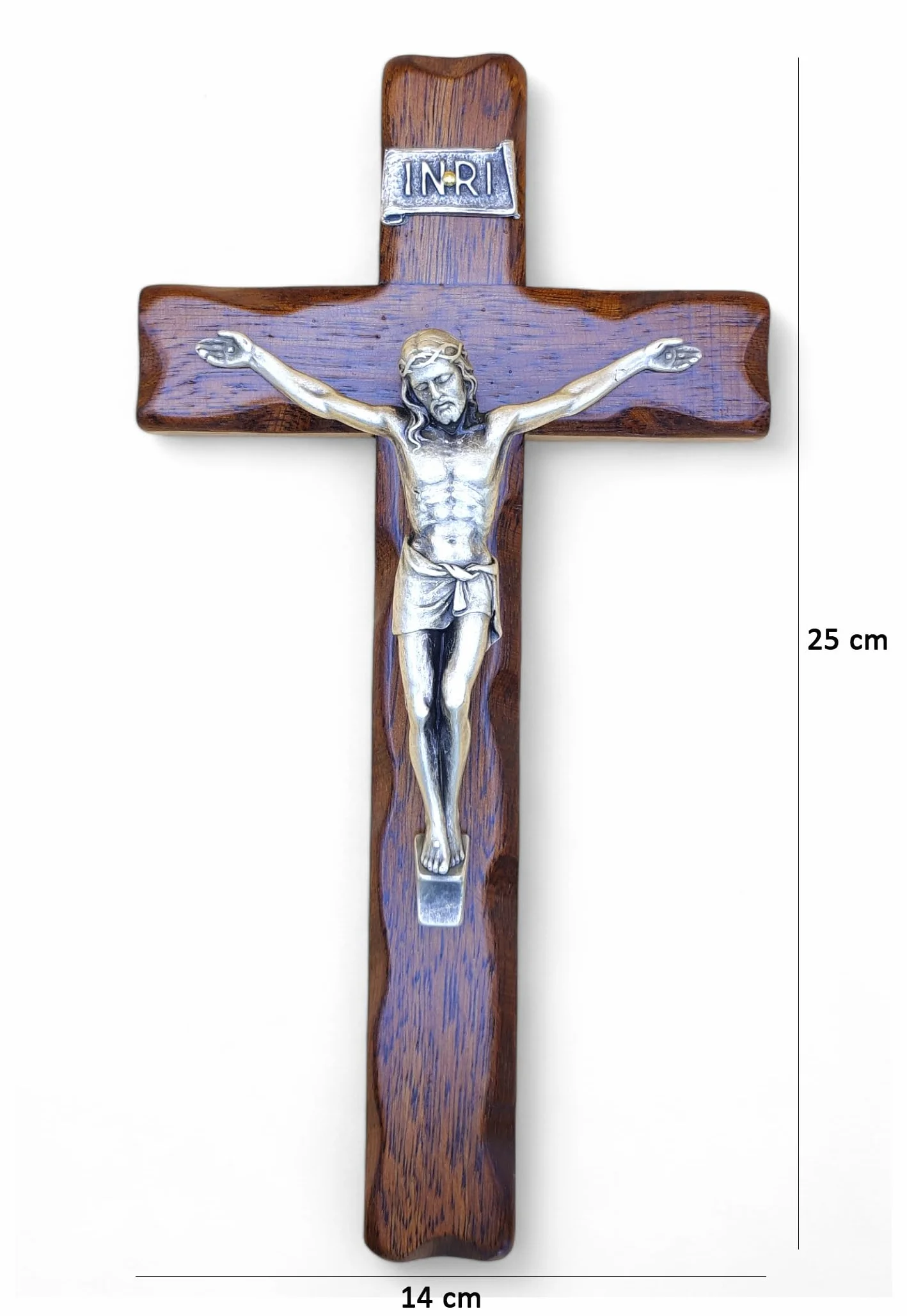 Crucifijo de madera para colgar en la pared, Cristo de plata, fabricado en Umbría (Italia), 25 x 14 cm