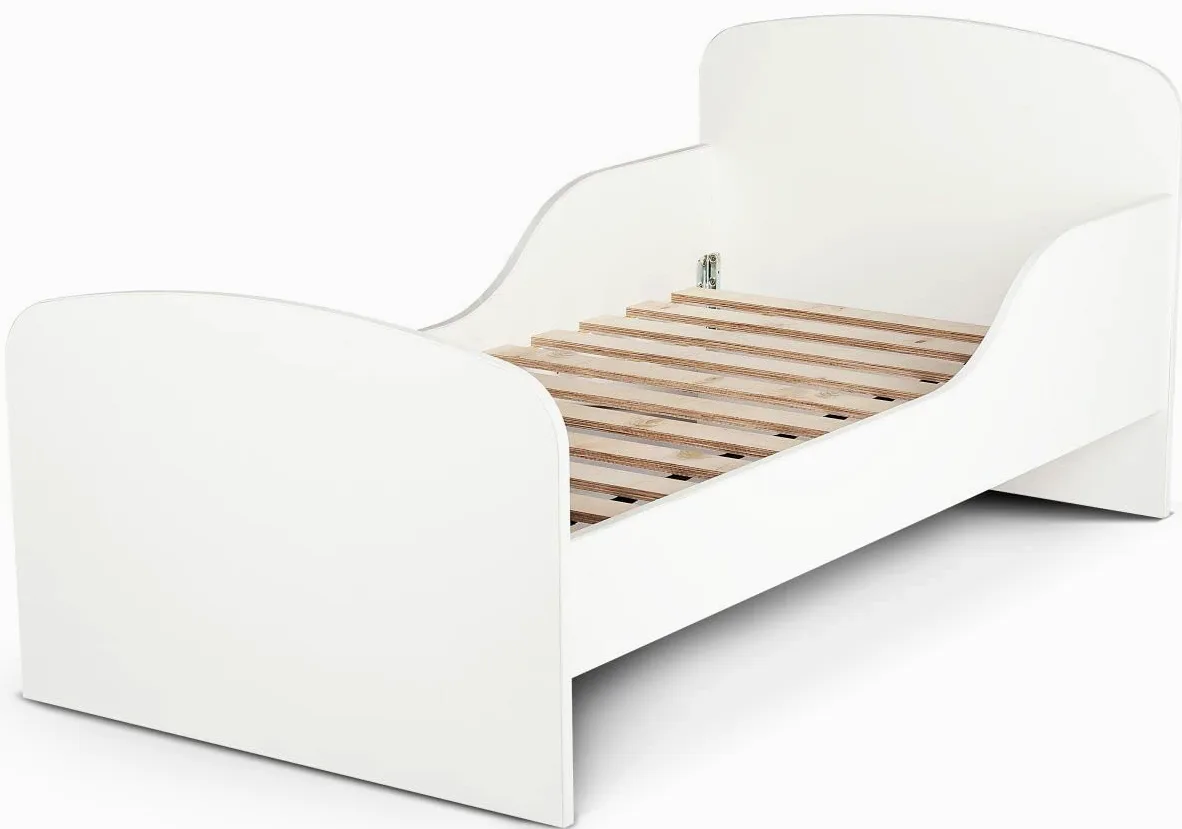 leomark Cama Infantil Completa de Madera - Dino - Marco de Cama, Colchón y Cajón, Somier, Blanco Muebles para Niños, Moderno Dormitorio, Espacio para Dormir: 140/70