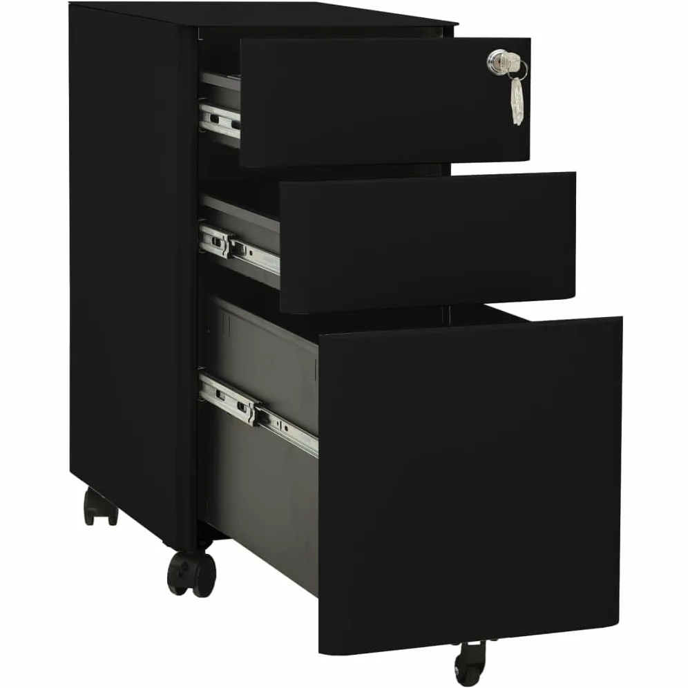 vidaXL Armario Archivador Móvil Documentos Oficina Despacho Archivos Estudio Almacenamiento Muebles Estante Decoración Acero Negro 30x45x59 cm