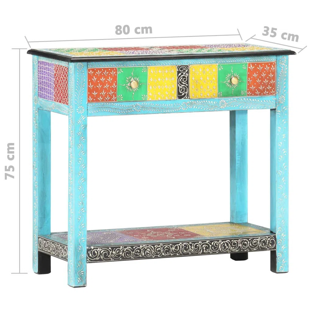 Homgoday Mesa Consola Pintada a Mano Madera Maciza de Mango 80x35x75 cm Mesas auxiliares de salón,Mesa Consola Recibidor Mueble de Entrada Estrecha Clásica,para SalÓn, Entrada, Pasillo
