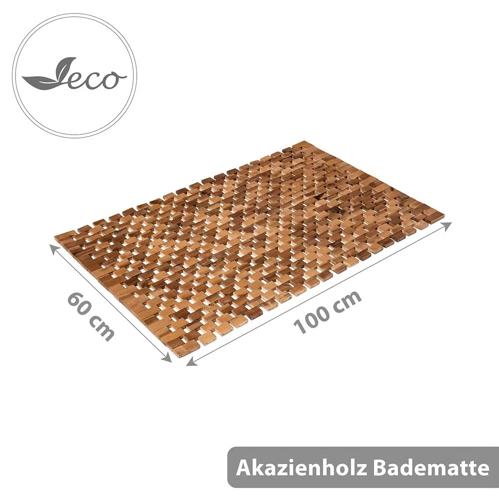 PANA® Eco - Alfombrilla de baño (madera, 60 x 100 cm, 100% madera de acacia) | Alfombrilla de madera de madera auténtica, producto natural, antideslizante, duradera, robusta, fácil de limpiar e higiénica