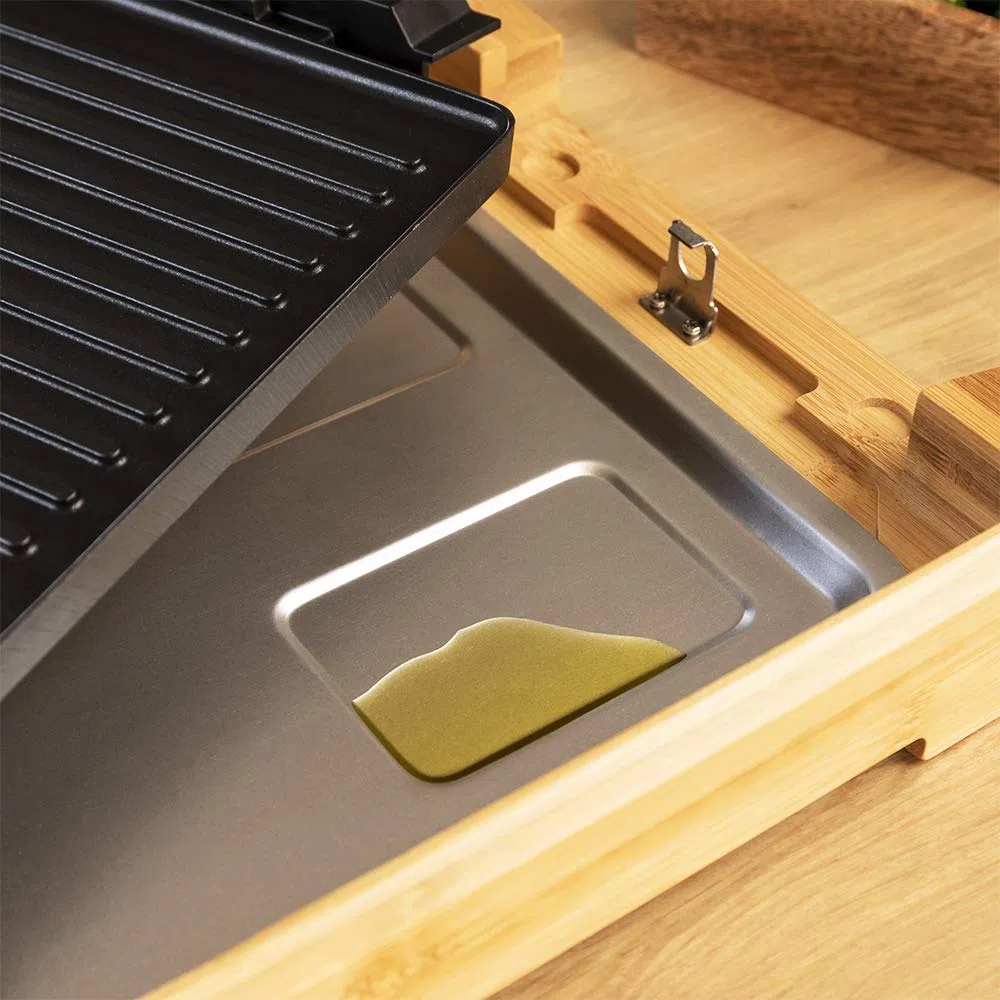 Cecotec Plancha de asar Eléctrica Tasty/Grill 2000, Acabados en acero inoxidable, Termostato regulable, Revestimiento RockStone, Apta para lavavajillas, Bambu, Bamboo Black, Potencia 2000 W