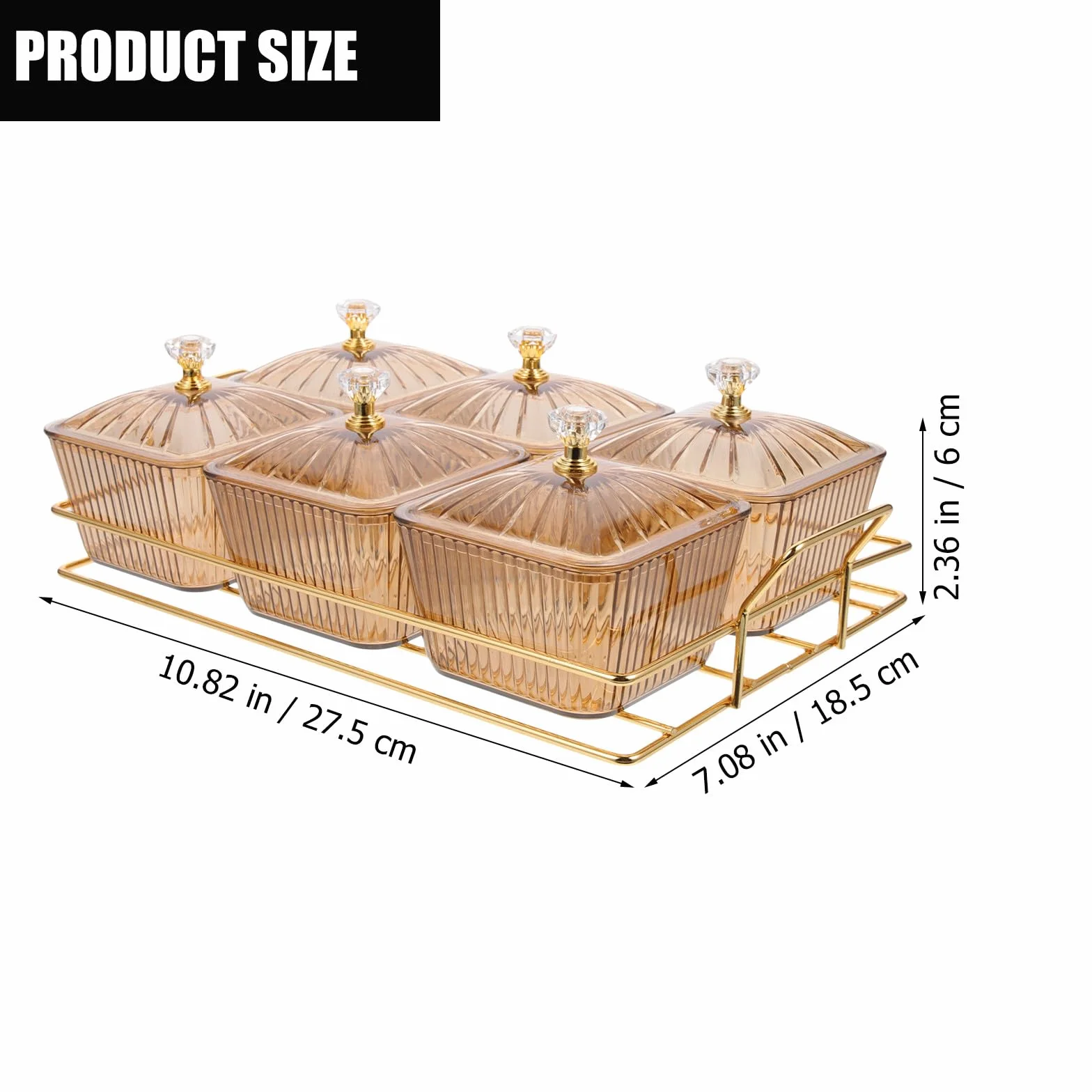 Cabilock Plato Estilo Moderno para Aperitivos de Hierro con 6 Compartimentos Dorado Bandeja para Servir Snacks en Fiestas y Reuniones de Amigos