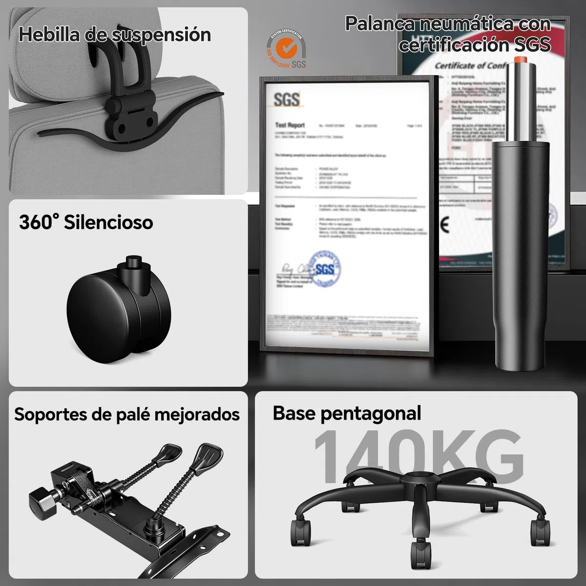 Silla Oficina Ergonomica con Respaldo Alto, Silla Escritorio Ejecutiva 200KG, Silla Gaming de Asiento Ancho Reposapiés Soporte Lumbar, Silla Escritorio Reclinable Reposabrazos Elevables, Gris