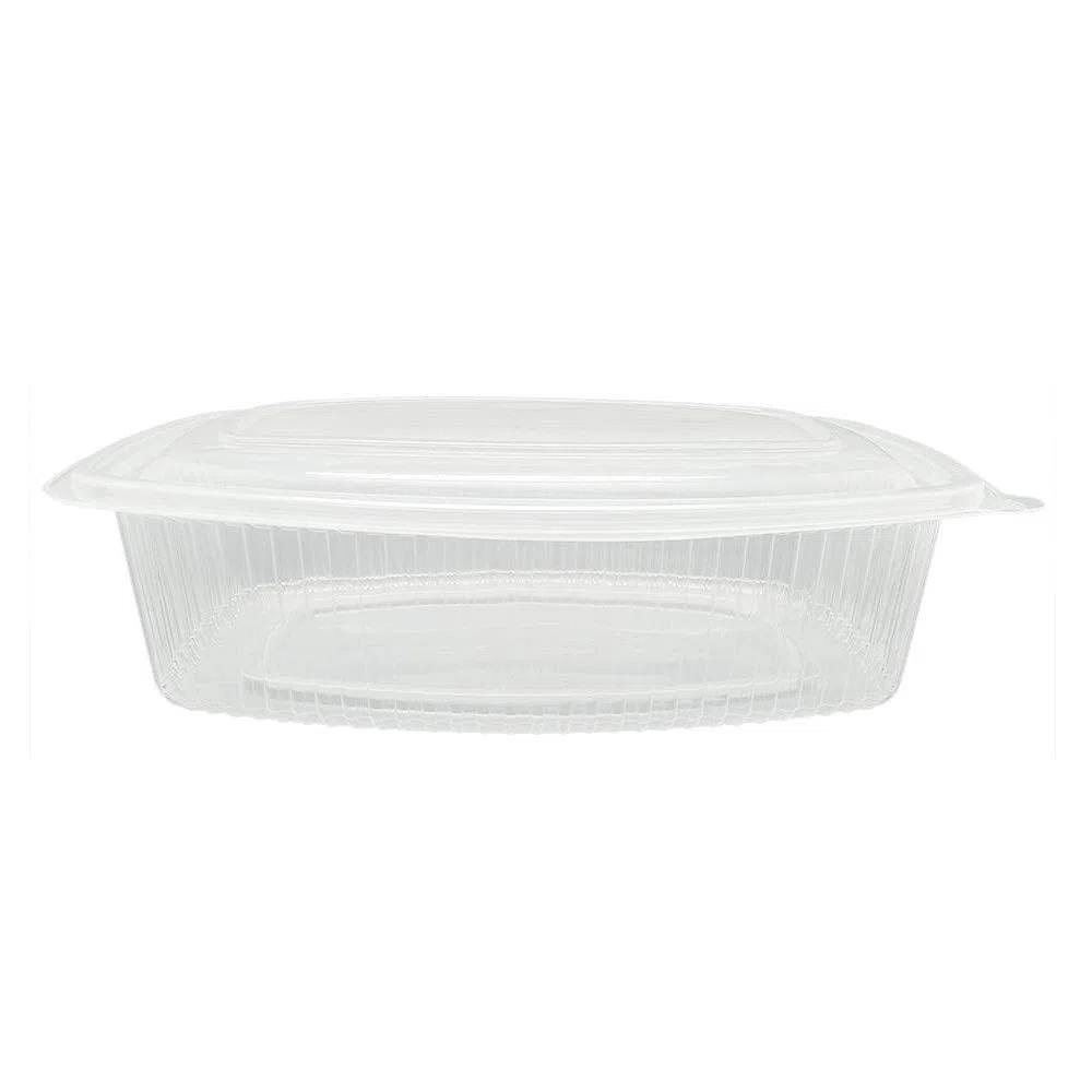 200 uds - Envase/recipiente para comida con tapa bisagra oval - Capacidad 1500 ml - Polipropileno (PP) transparente - Contenedores desechables con tapa, apto para microondas