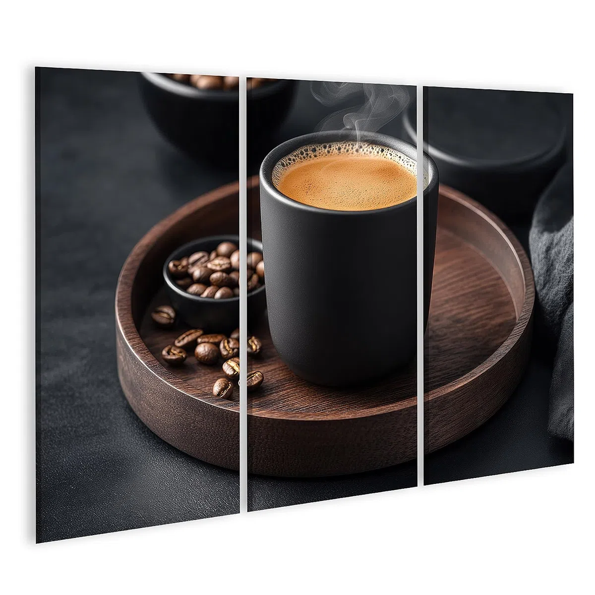 islandburner Cuadro sobre lienzo café de la mañana con granos de café en bandeja de madera cuadros cuadros murales póster