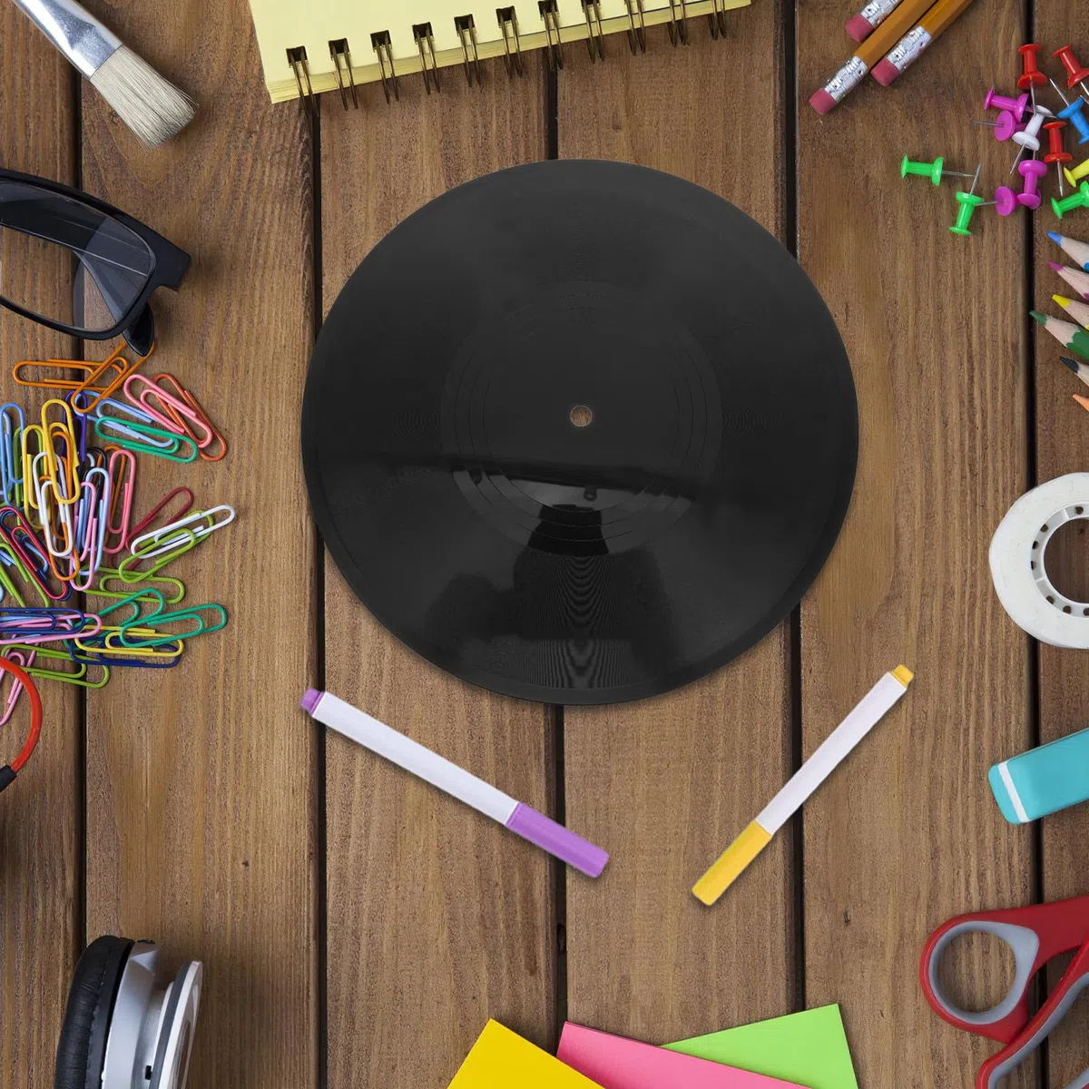 GLEAVI Disco de Vinilo Retro Negro de Plástico para DIY con Marcadores Incluidos, Ideal para Guestbook Alternatives y Decoración de Pared