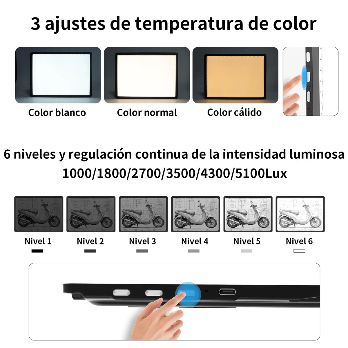 TOHETO Tablero de luz recargable A3 con soporte, almohadilla magnética superbrillante con botones laterales, caja de luz inalámbrica para trazar y dibujar, mesa de luz LED inalámbrica para pintura de