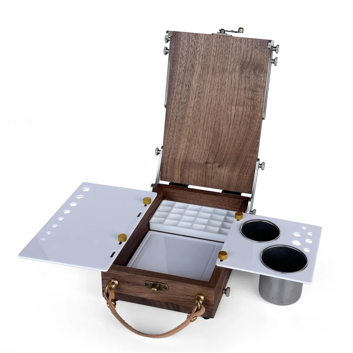 Caballete de mesa con paleta de acuarela vacía, caballete de viaje portátil para pintar con almacenamiento, caja multifuncional de madera para acuarela, pintura al aire libre para adultos