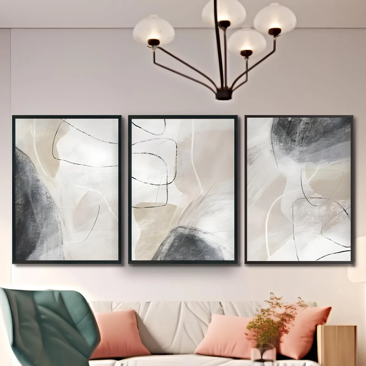 KAIDAARTLH Lote de 3 cuadros de estilo boho 50x70cm, pósters abstractos sobre lienzo, decoración artística moderna y minimalista para salón, dormitorio y oficina, sin marco(E,3x50x70cm)