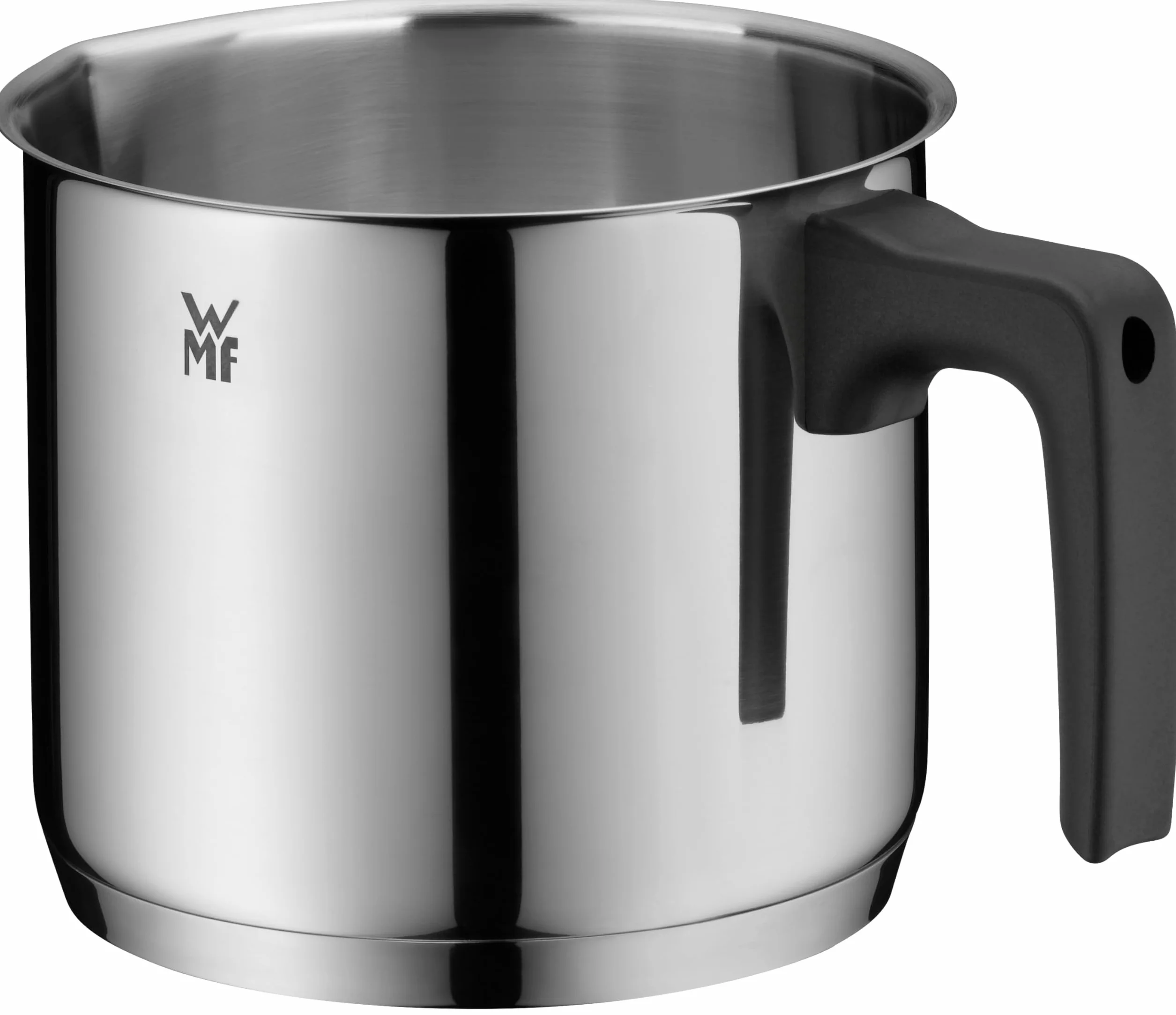 WMF Olla para Leche 1,7L sin Tapa 14 cm para cocinas de inducción, Cromargan de Acero Inoxidable Pulido, Borde para Verter, Mango de plástico, Apta para lavavajillas