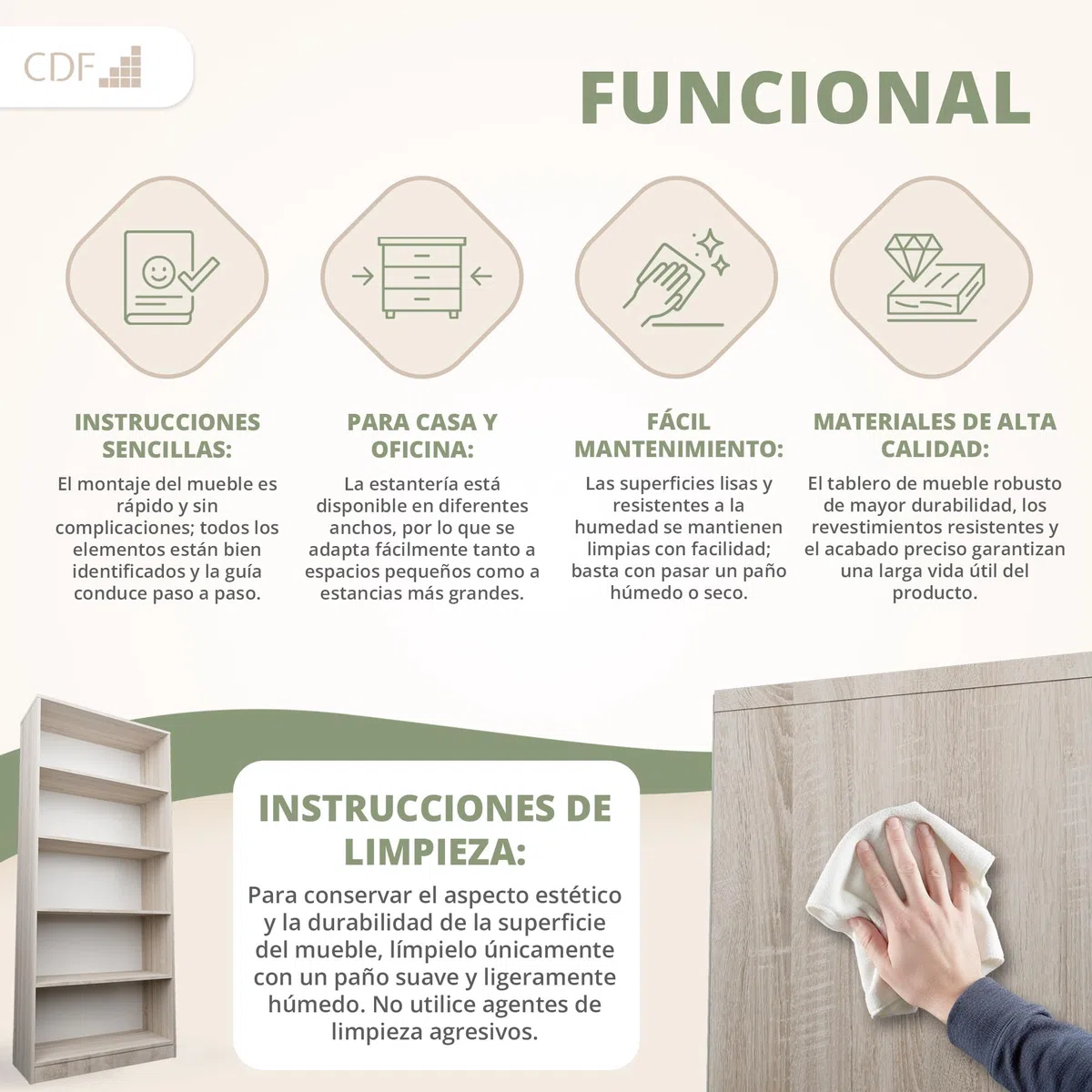 CDF Librería Estantería Abierta con Niveles Mueble para Oficina Sala de Estar Habitacion y Estudio Juvenil Comedor Dormitorio Estrecha Documentos Decoración Moderna Vertical -Roble Sonoma 80 cm