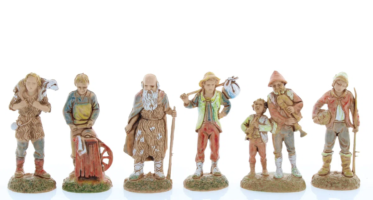 Moranduzzo Grupo de 24 Pastores para Belén de 6 cm – Mini 6 – Escala 1:32 – Figuras Irrompibles Acabadas a Mano, Escultor M. Landi, Made in Italy