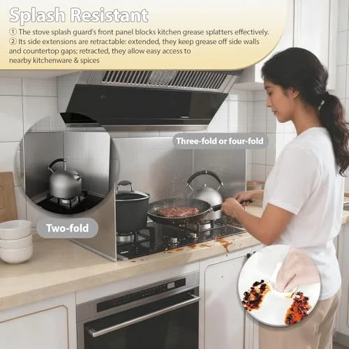 Cubierta impermeable para estufa y fregadero, protector contra salpicaduras de acero de 2/3/4 lados, tablero de fideos ignífugo, protector de cocina a prueba de quemaduras para cocinar seguro