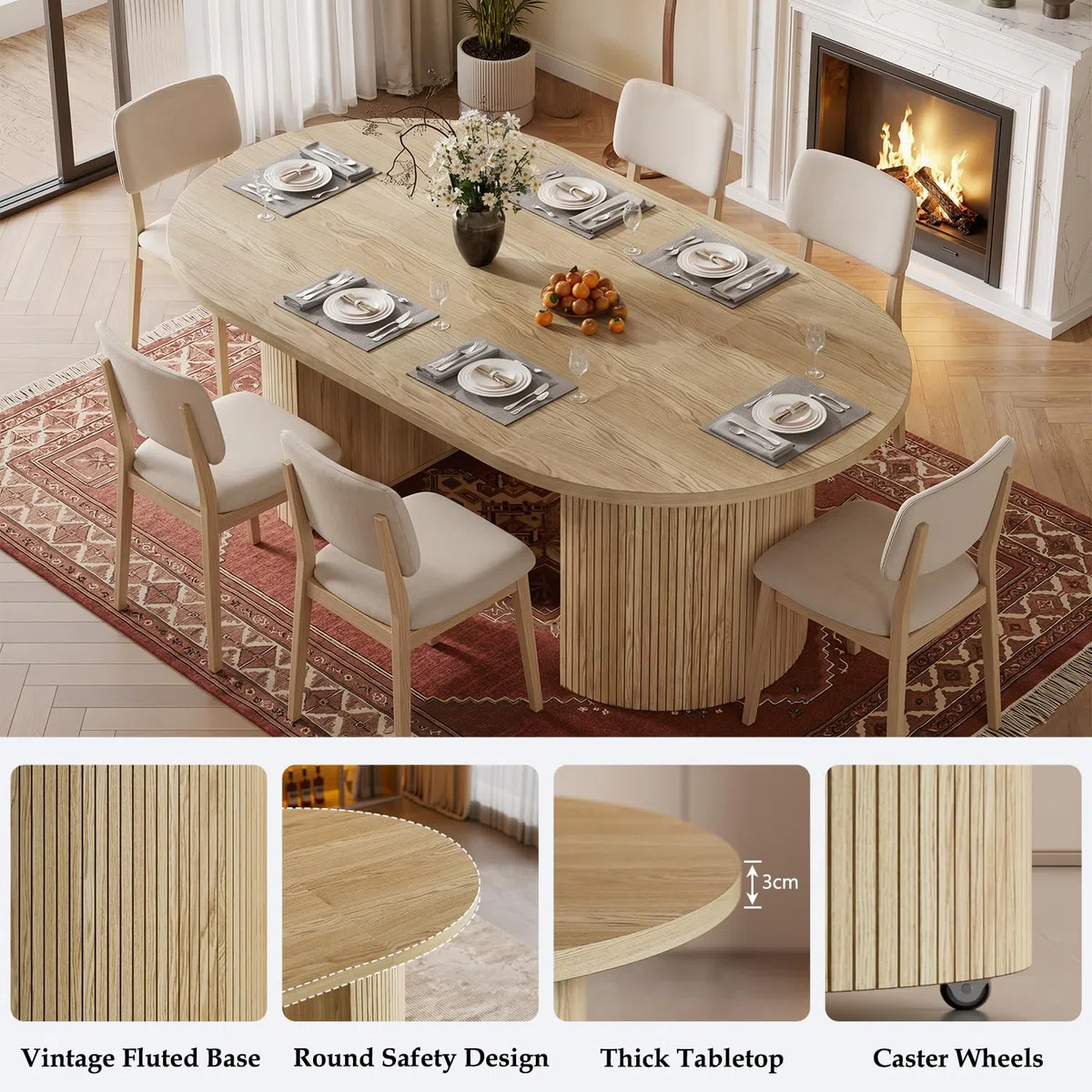 MSFE Mesa Comedor Extensible Mesa Redonda para 4-8 Personas Moderna Mesa de Cocina Ovalada Mesa Extensible Cocina Madera para la Sala de Estar y el Comedor, Sala de reuniones Ø100-180x100x75CM