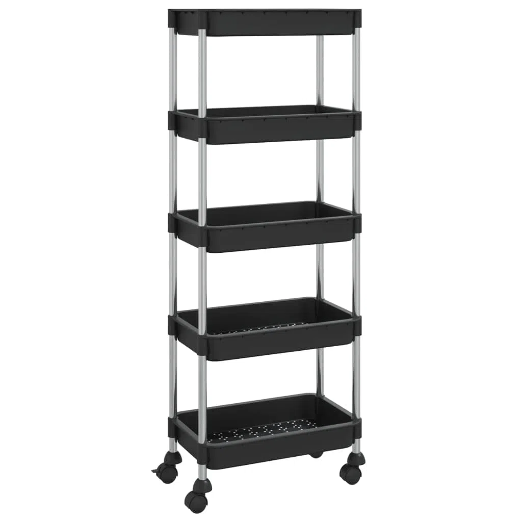 vidaXL Carrito de Cocina Carro de Servicio Doméstico Niños Garaje Estantes Almacenamiento Alimentos Bebidas 5 Niveles Hierro y ABS Negro 42x29x128 cm