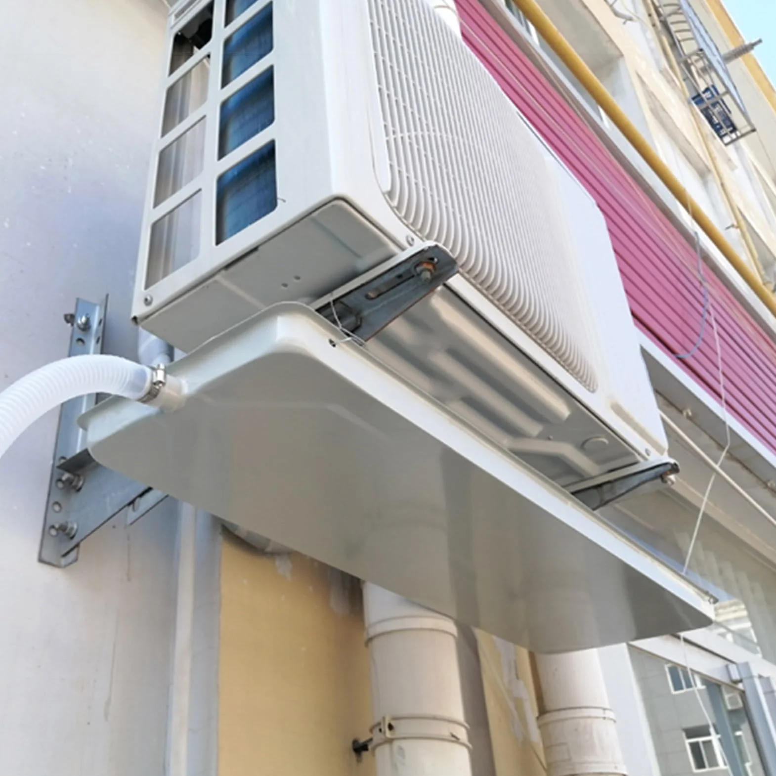 Bandeja de drenaje universal con tubo para condensado de aire acondicionado central, sin fugas, bandeja de aire acondicionado para interiores y exteriores
