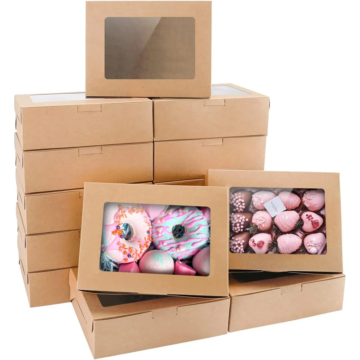 30 cajas de panadería marrones de 8 x 6 x 2.5 pulgadas con ventana, cajas de galletas para regalar, cajas de dulces para pasteles, donas, cupcakes, postres de boda y fiesta de cumpleaños.