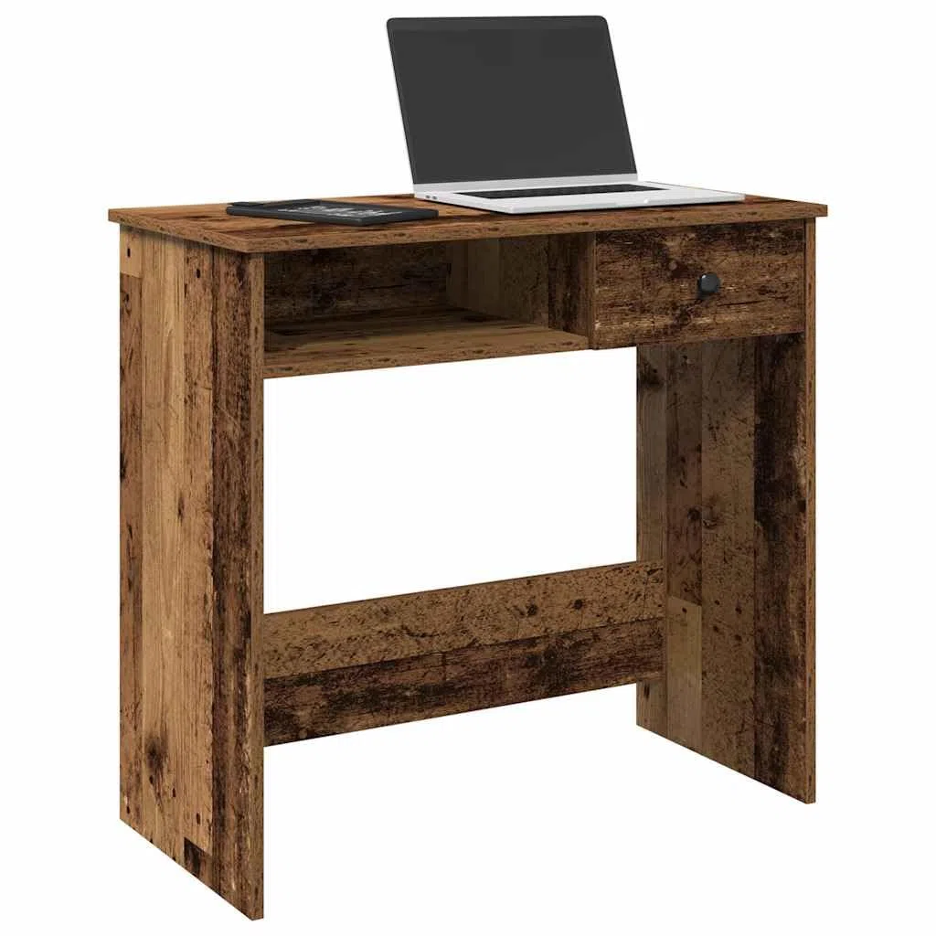 Escritorio con aspecto de madera envejecida, 80 x 40 x 75 cm, mesa de ordenador de madera con gran superficie de trabajo, mesa de oficina con mucho espacio para carpetas y dispositivos de