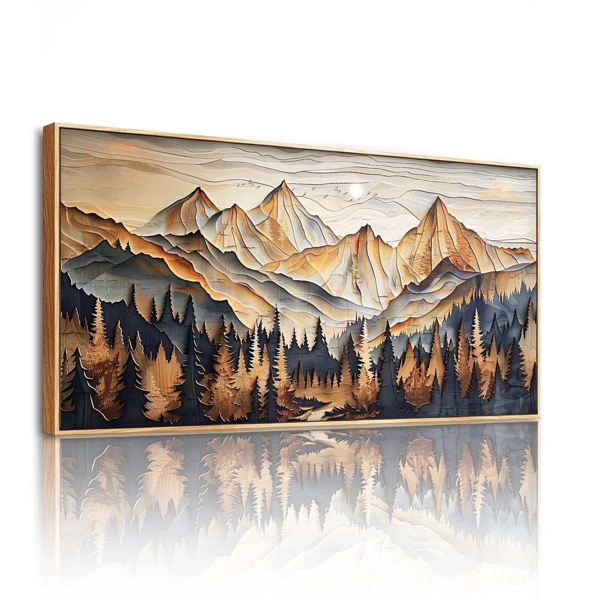 SERIMINO Cuadros Decoracion Vintage Montaña Forestal Marcos 50x100 cm | Diseño Vintage Montaña Pinos, Marco Madera Maciza, Impresión Hd, Instalación Simple, Multiespacio, Regalo Ideal