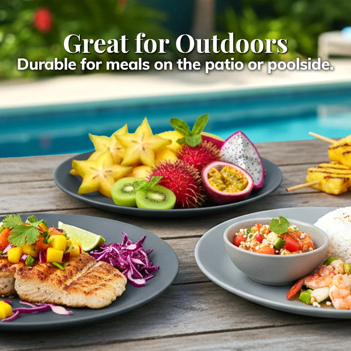 US Acrylic Everest - Platos de cena de plástico ultra duraderos de 10 pulgadas en piedra gris, juego de 6 reutilizables, sin BPA, fabricados en los Estados Unidos, apto para microondas y lavavajillas