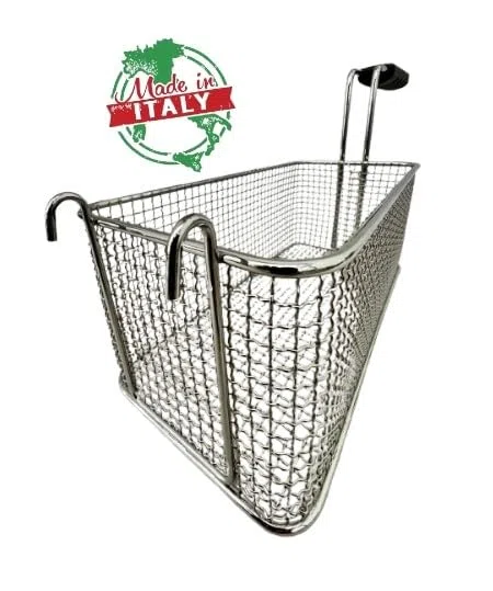 FCR0250 – Cesta para freidora profesional con ganchos. Medidas: 120 x 300 x 120 mm. De acero cromado. Fabricado en Italia. Cesta freidora de acero