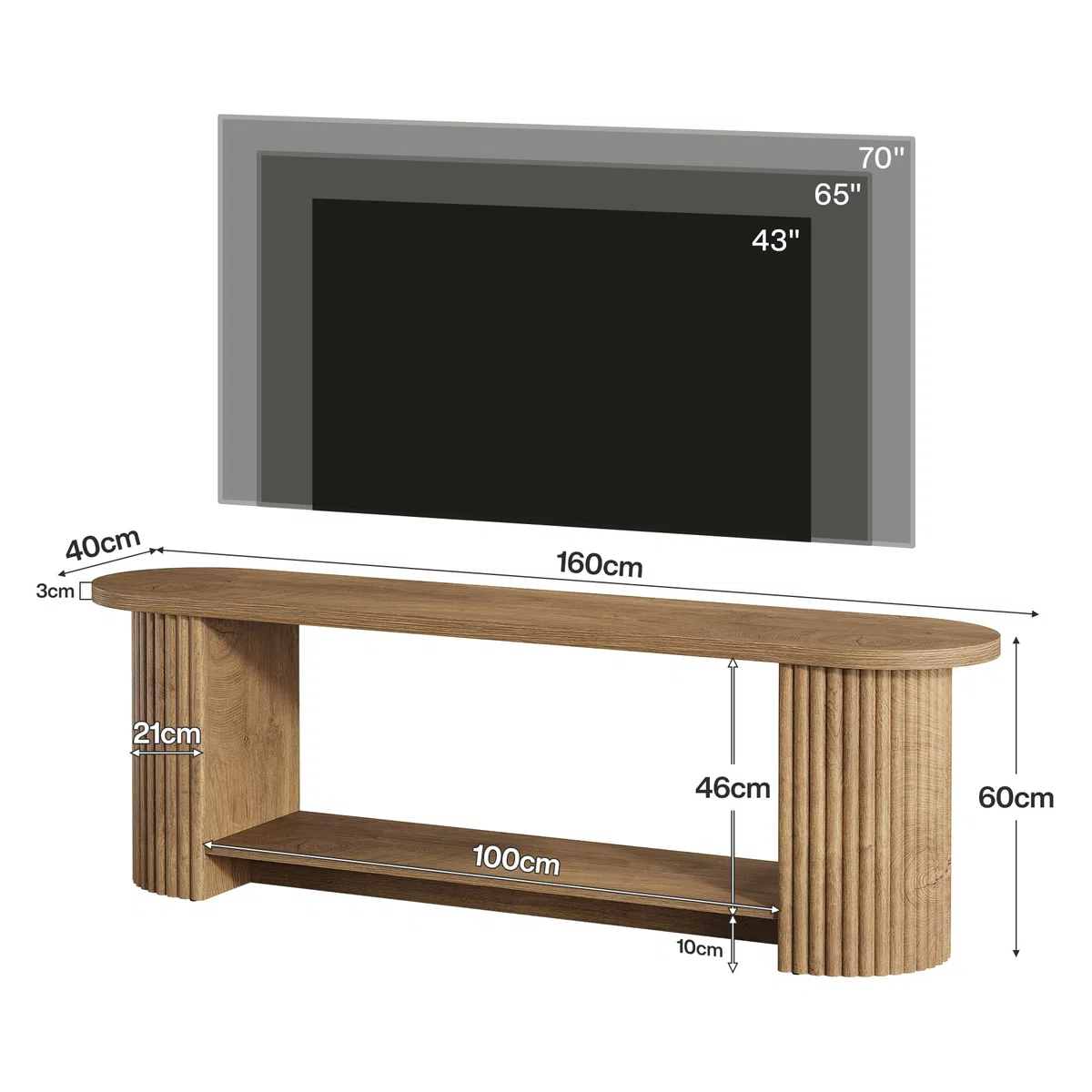 Tribesigns Mueble de TV de 160 cm, Mesa de TV de hasta 75 Pulgadas, Mueble para TV Rústico con Diseño Acanalado, Mueble Television con Almacenamiento para Salón, Dormitorio, Marrón