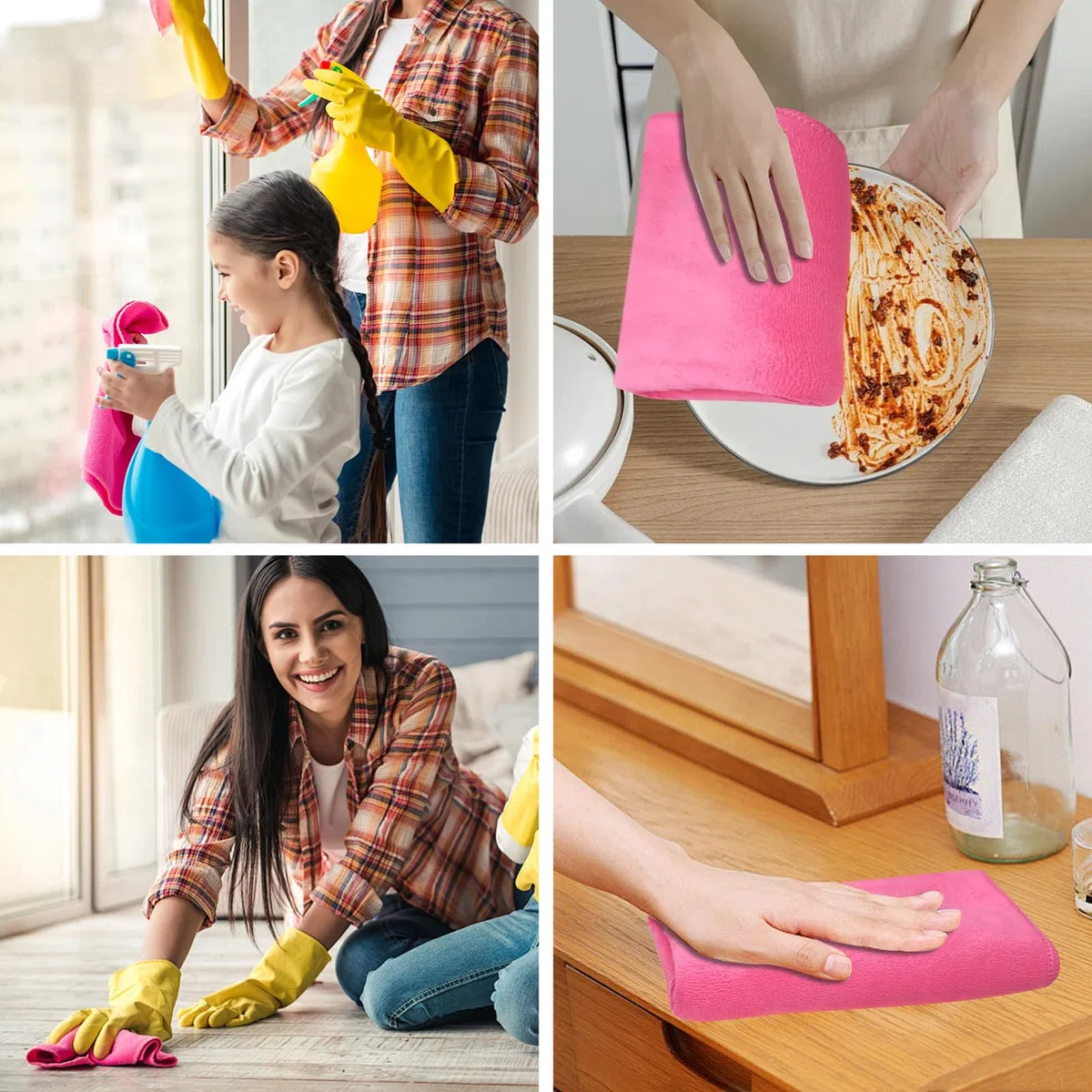 4 paños de limpieza de microfibra extragrandes de 30 x 20 pulgadas, reutilizables, gruesos, lavables, toallas de microfibra de color sólido para el hogar, oficina, ventana, coches, vidrio, 4