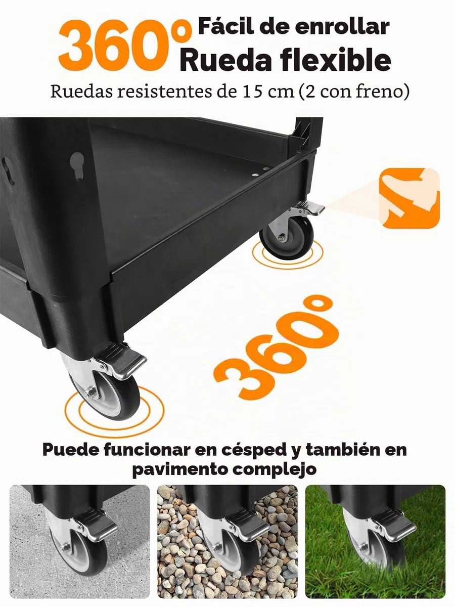 600 libras Carro Utilitario Sobre Ruedas, Kalolary Carro Rodante Capacidad Adicional 2 Niveles Carro Servicio Grande Multiusos con Asa Organizador Almacenamiento Negro Carro Herramientas Móvil Almacén