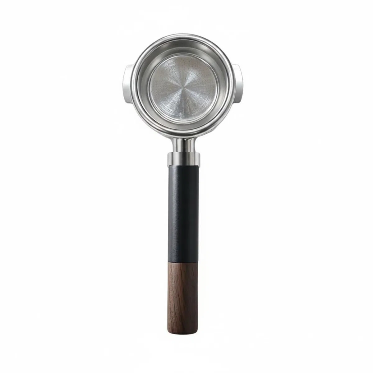 Qianly Portafiltro sin Fondo y con Fondo 2 en 1 Accesorio Coffee Specialist Flujo Uniforme para Cafetera Espresso, Marrón, Nogal De Aluminio Empalmado