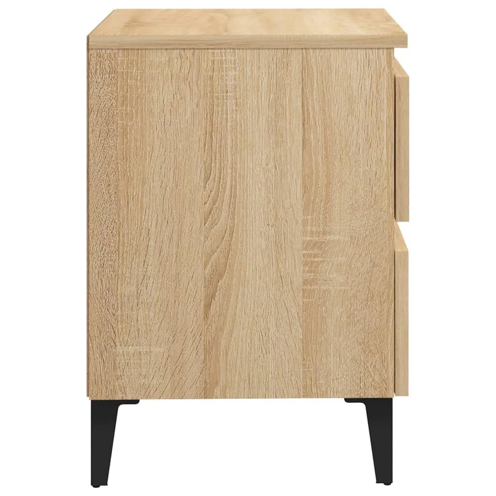 Mesita de noche de roble Sonoma, 40 x 35 x 50 cm, material de madera con dos cajones y cuatro patas de metal para almacenamiento y estabilidad, encanto industrial, fácil de limpiar con humedad