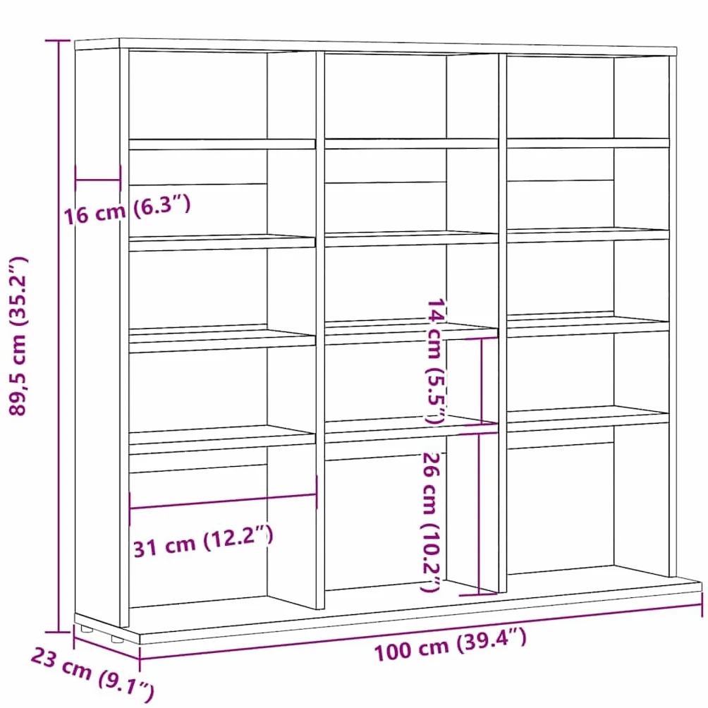 Artisan-Roble - Estantería para CD, 100 x 23 x 89,5 cm, de madera, con compartimentos abiertos, estantería para DVD y discos de vinilo, para salón, oficina y dormitorio