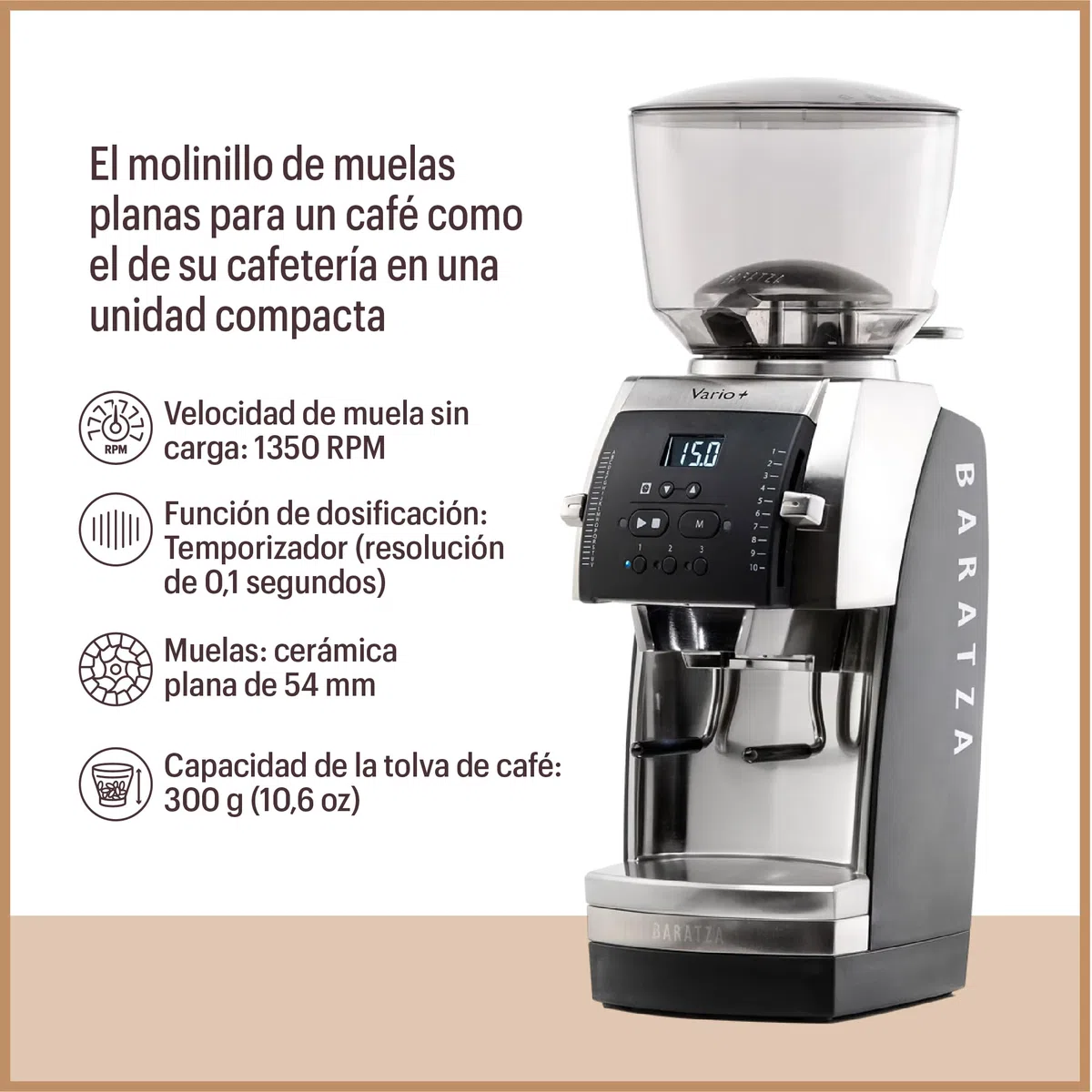 Baratza Vario+ Molinillo Eléctrico de Café en Grano, Blanco | Coffee Grinder con 22 Microajustes
