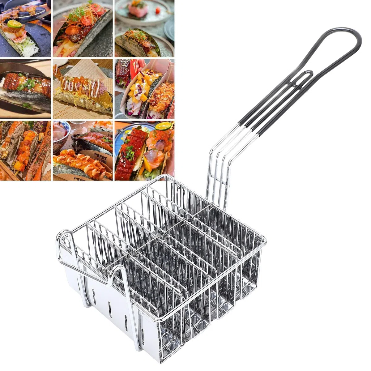 Focket Canasta de Freidora de Taco de Forma u, Soporte de Tacos de Acero Inoxidable con de Agarre para Restaurante de Cocina