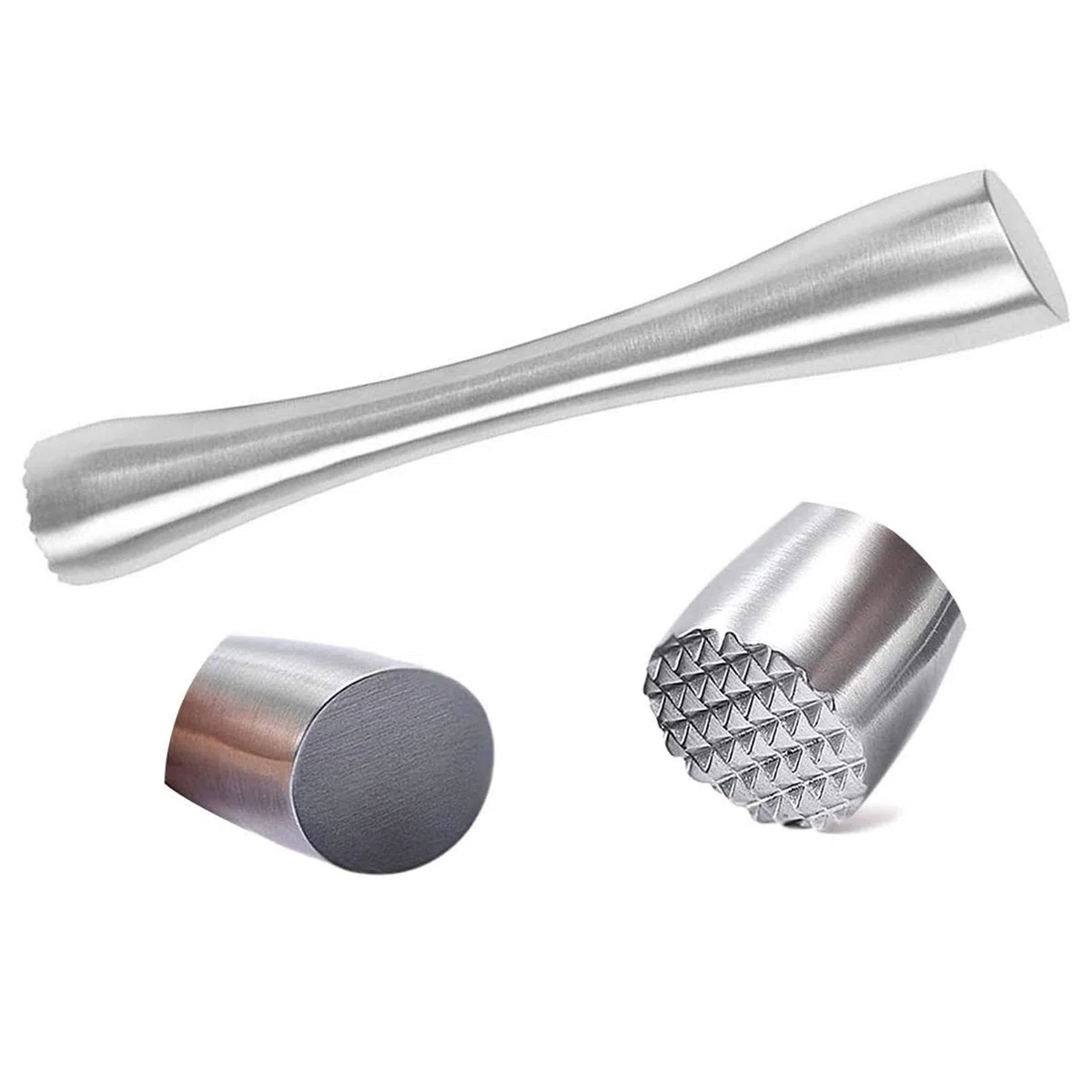 Machacador De Cócteles De Acero Inoxidable Martillo De Hielo Triturado con Dos Cabezas De Textura Diferente, Duraderas, para Bar, Restaurante, Hotel, Familia, Limones, Cubitos De Hielo, Purés—Plata