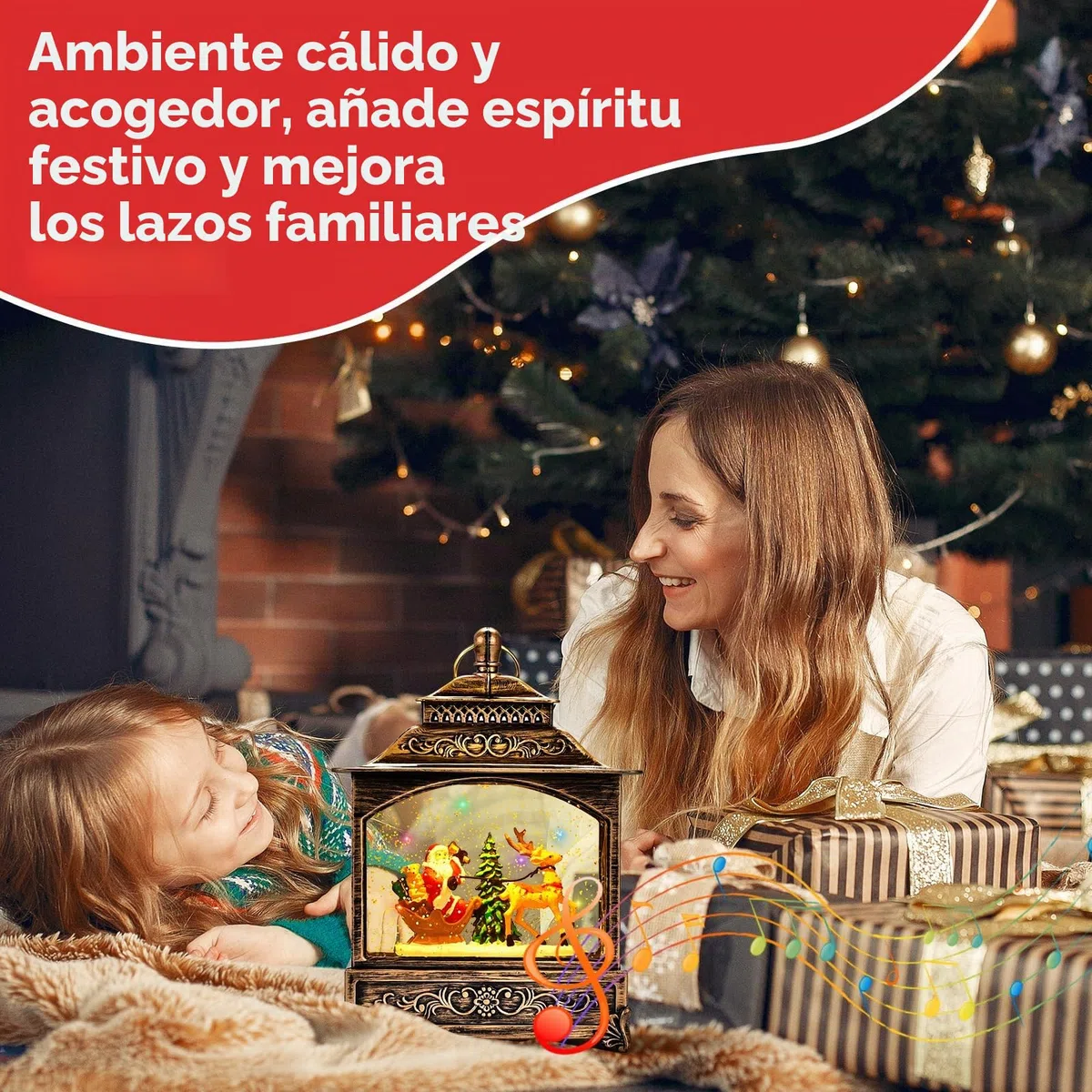 Joellfuner Globos de Nieve Navideños Musicales, Bola de Navidad con Nieve, Farolillo Navidad, con Brillo de AguaLuz de Noche, Decoraciones Navideña de Papá Noel Regalos Adornos (B3)