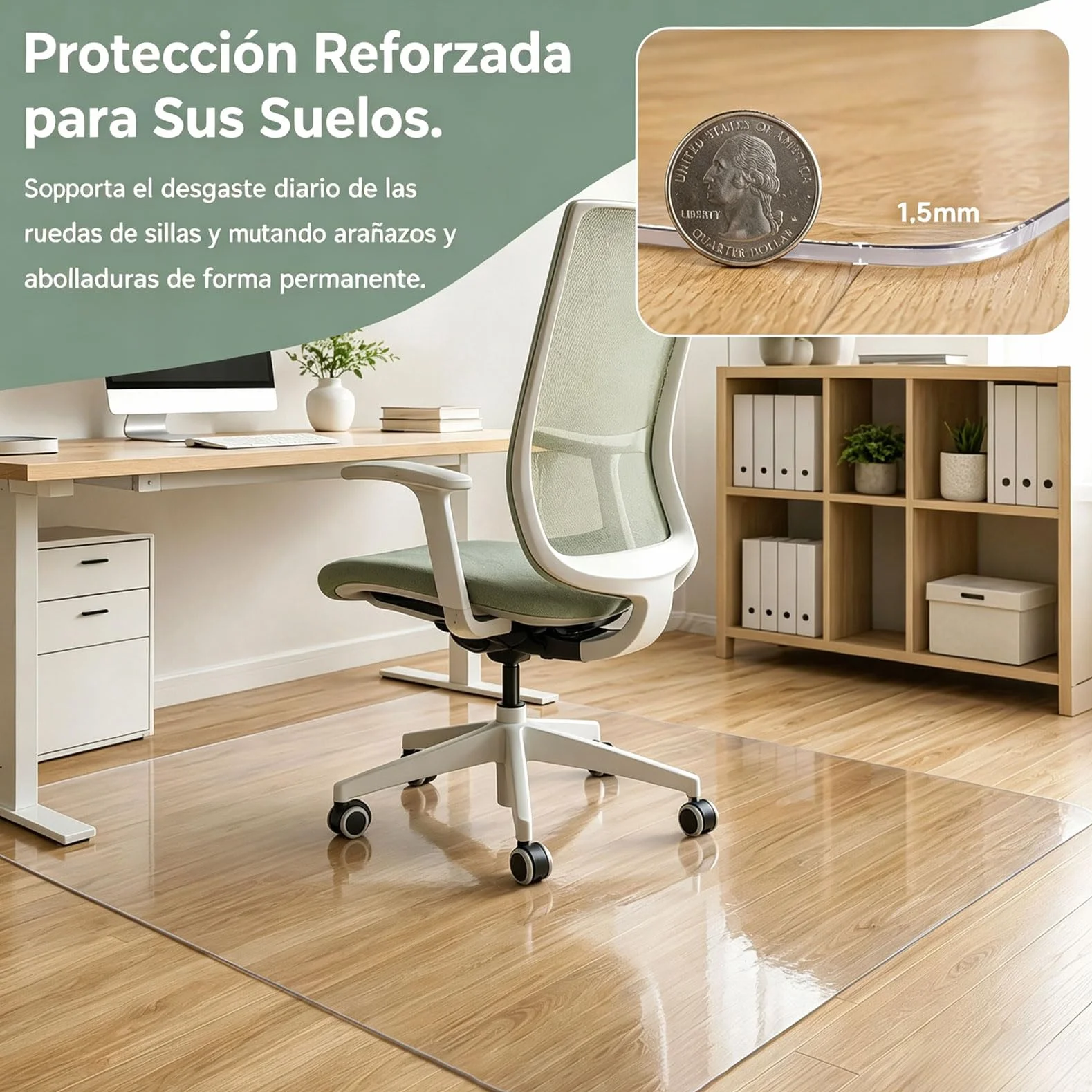 Tapete Silla Escritorio Transparente Fácil Lavado 35x190cm 1,5 mm Alfombra Protector Parquet Resistente Desgaste Diario