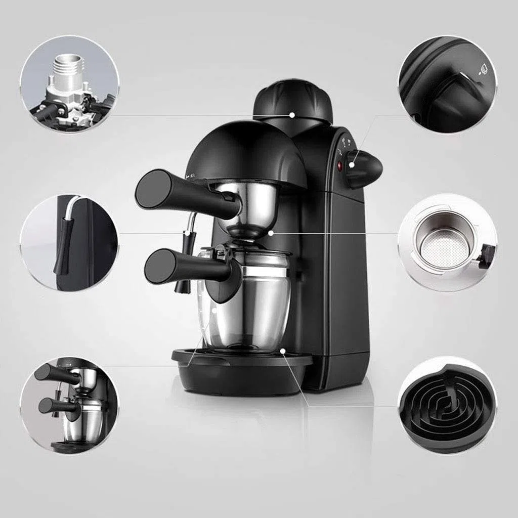 Cafetera Cafetera Espresso Cafetera Espresso Cafetera Espresso y Capuchino con Espumador de Leche Cafetera Espresso con Vaporizador Negra