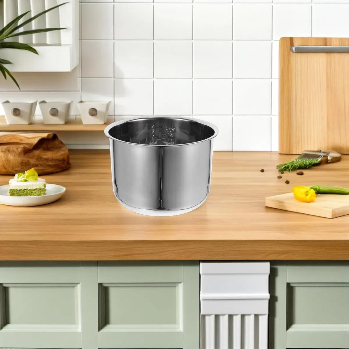 Zerodeko Olla Interior Acero Inoxidable 9.44X9.44X6.29In Repuesto Universal Para Arrocera 6L Compatible Cocina Familiar Vapor Hervir Gachas