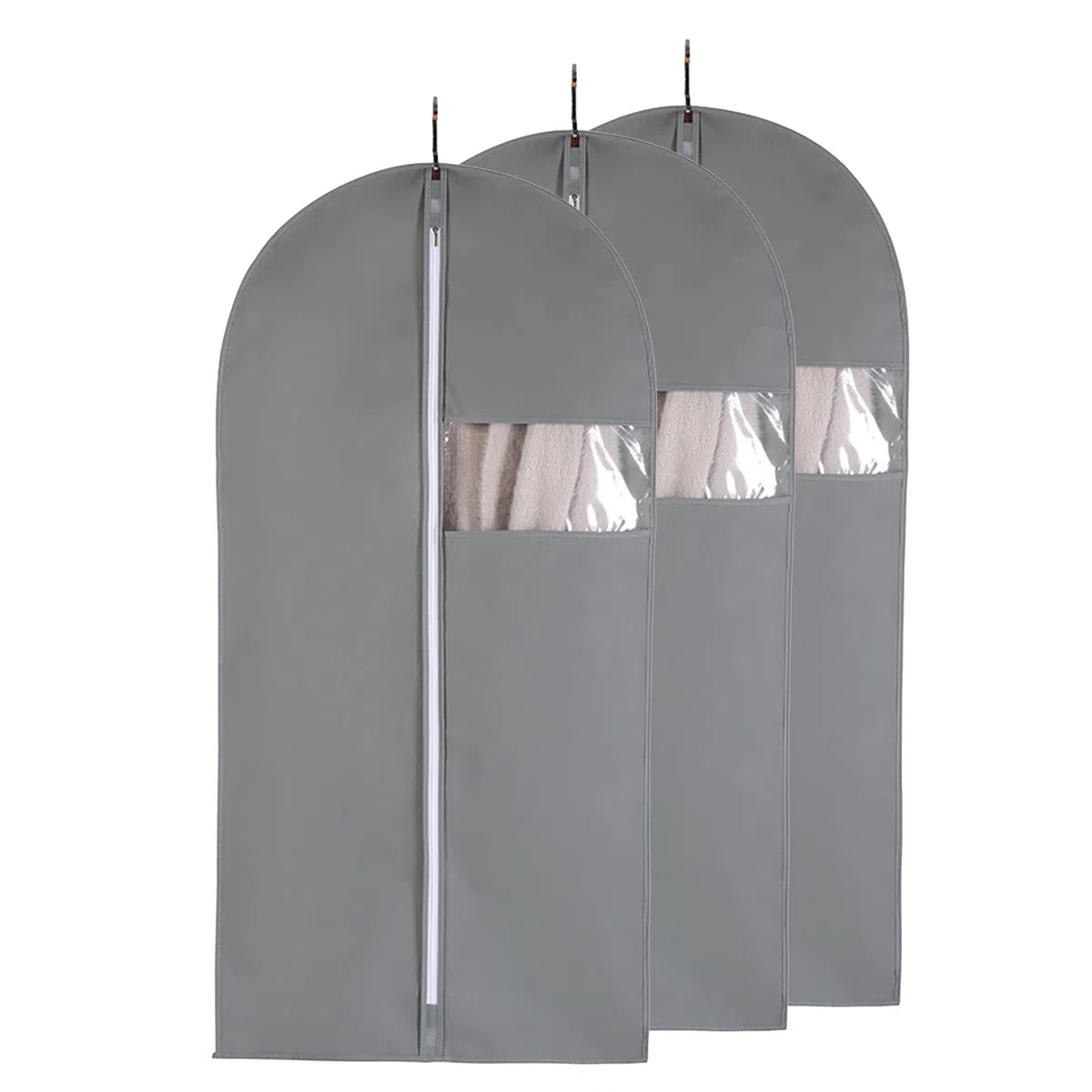 Paquete de 3 fundas para ropa con cremallera, bolsas para ropa de 140 cm, almaceras, fundas para ropa colgantes transpirables, fundas para abrigos y chaquetas, negro-60x140cm (gris 60x140cm)