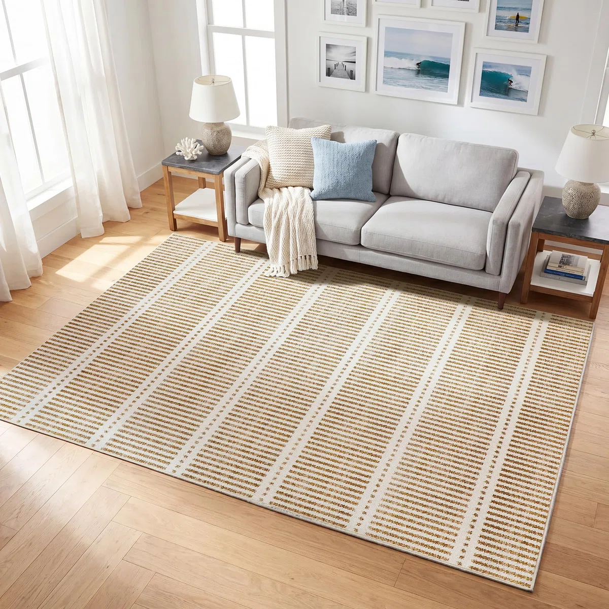 Tribesigns Alfombra moderna de 160 x 230 cm, para salón, dormitorio, comedor, alfombra suave y antideslizante, estilo casa de campo a rayas ultradelgada, con certificación Öko-Tex