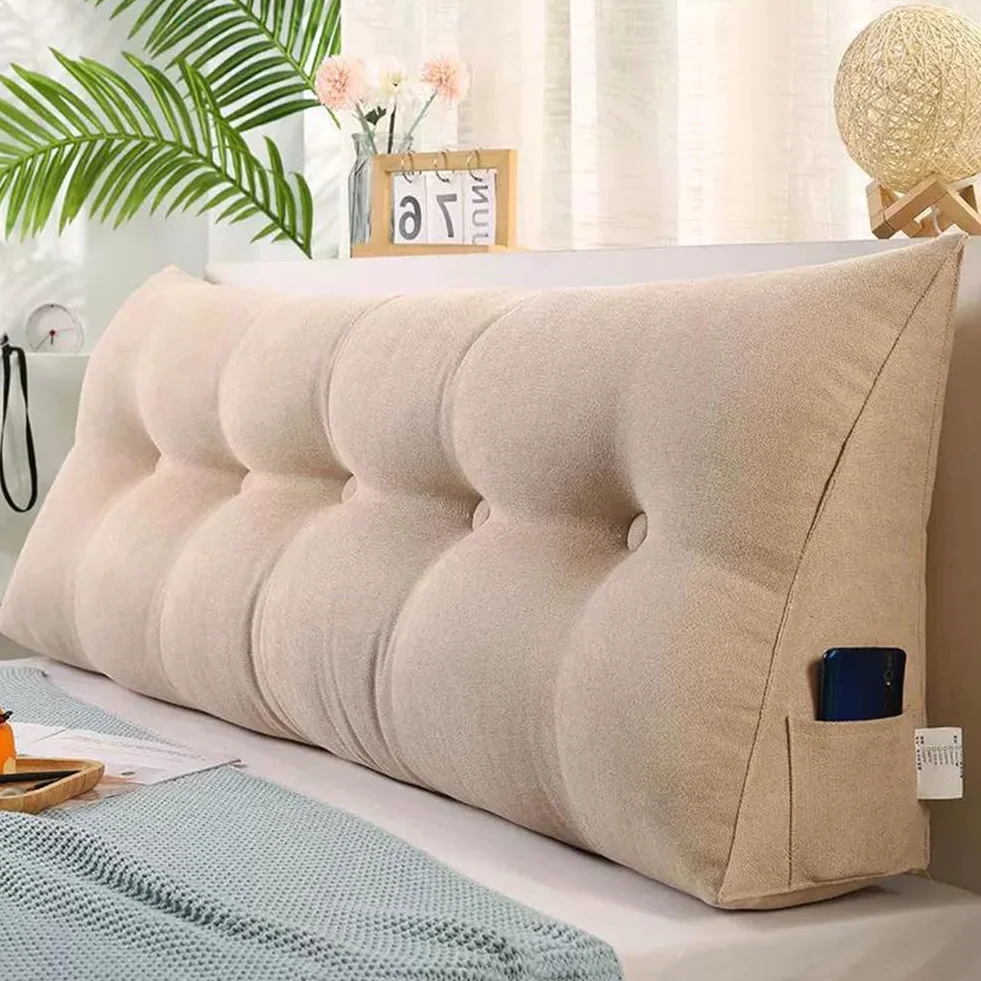 Cojín de cuña con soporte lumbar y almohada de lectura extraíble para cintura y espalda, sofá cama suave, cojín de posicionamiento beige (150 x 50 x 20 cm)
