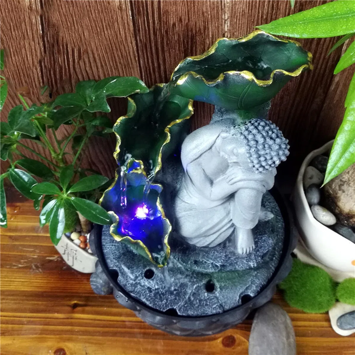 Fuentes de Mesa con Buda Sentado en Interiores: Pequeña Fuente de meditación Zen para Escritorio, Cascada de Agua para la Oficina en casa, Sala de Estar o Dormitorio,Gris,Buddha C