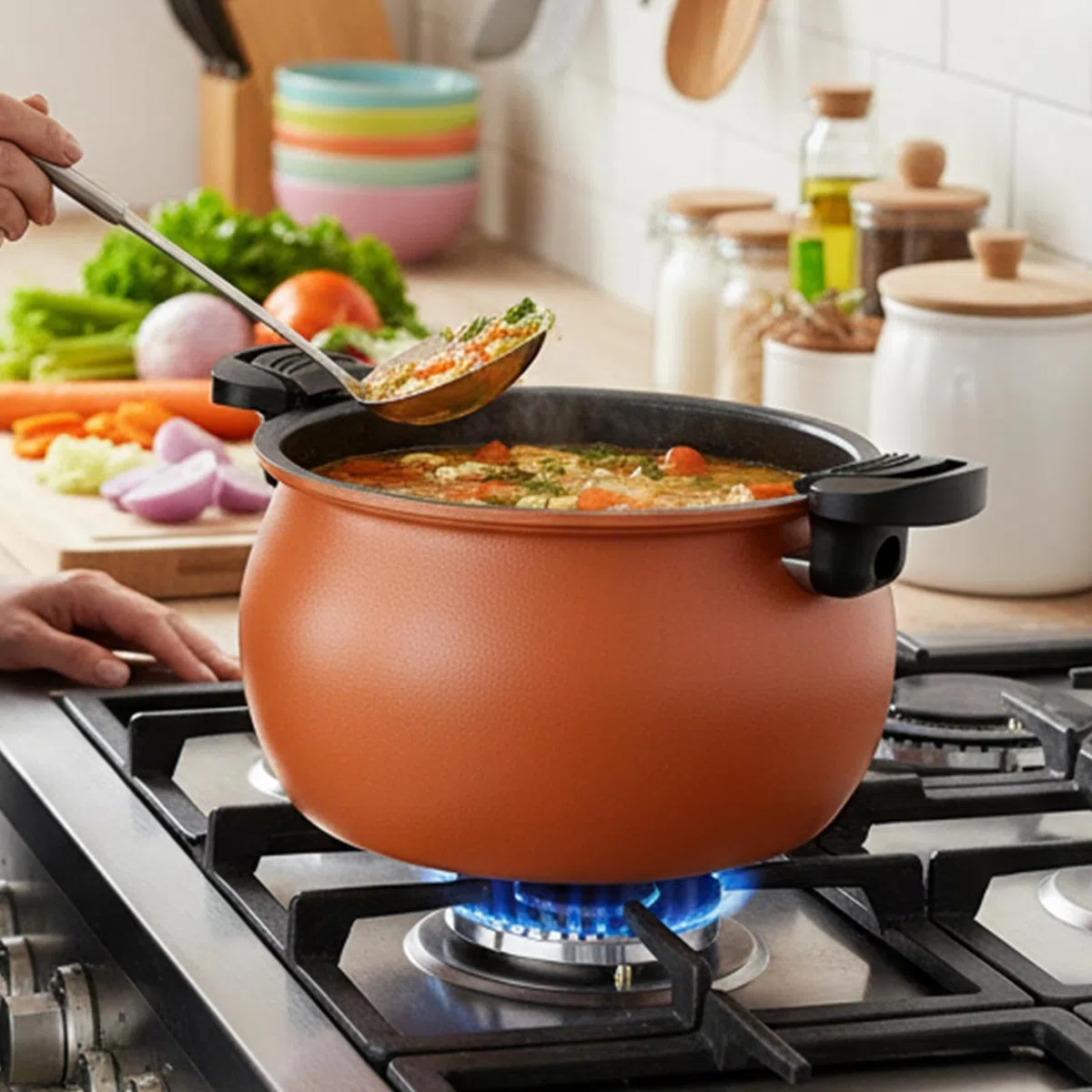Olla A Presión Utensilio de Cocina Antiadherente Gran Capacidad con Tapa | Olla Arrocera de Cocción Lenta Para Cocinar Conservas Cocer Vapor Hornear Legumbres Celebraciones