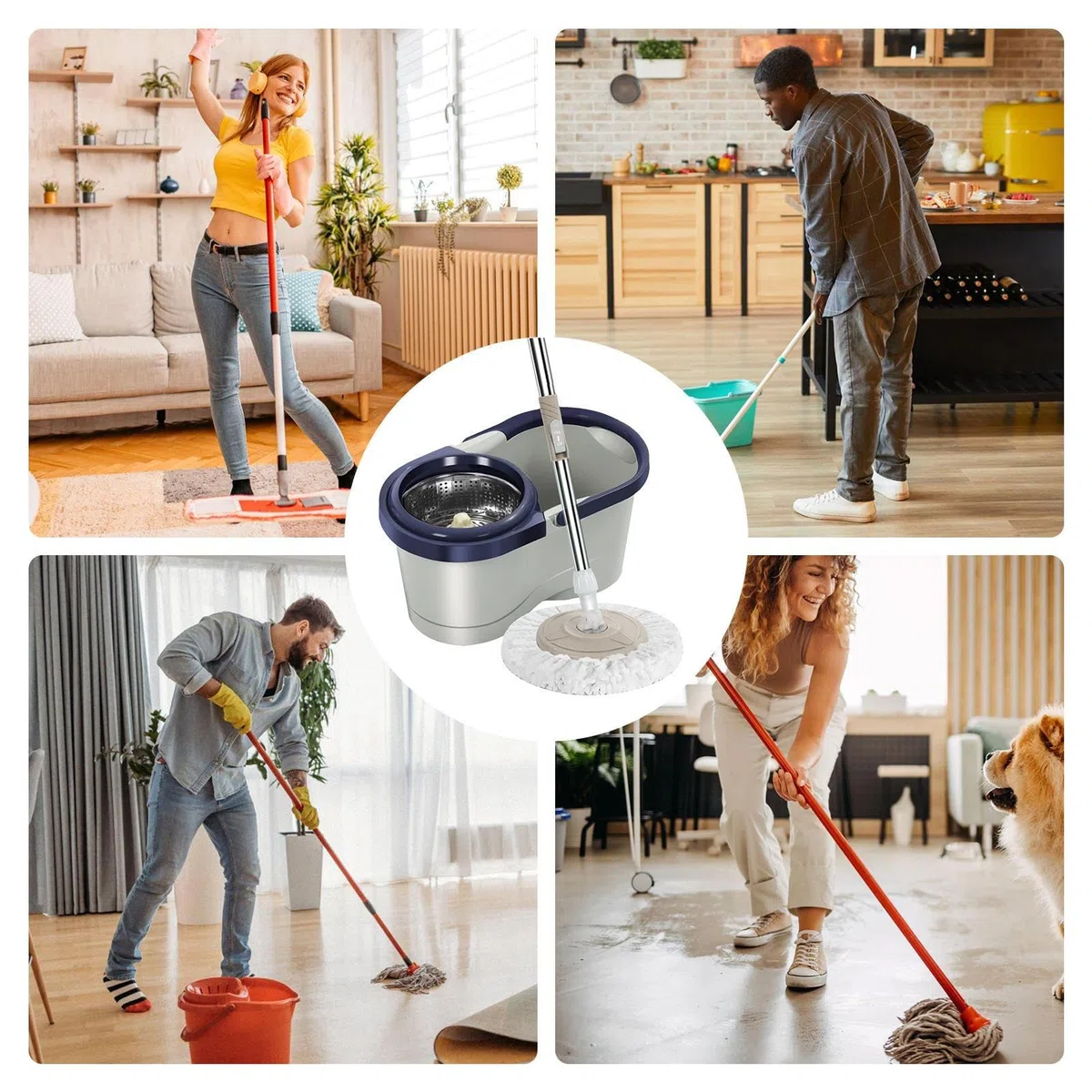 Cubo Giratorio con escurridor, Giratorio para Suelo – Juego de Cubo para | mojado con rotación automática, salva-mano de obra con escurridor para salón