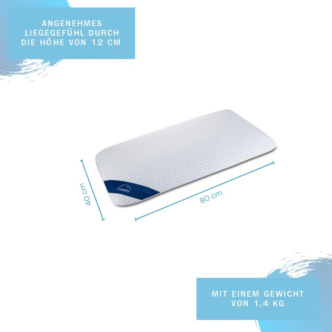 Almohada de espuma Genius eazzzy 40x80cm altura,10cm-apoyo para el cuello con 2 niveles de dureza+espuma de gel refrescante-para dormir de lado, boca arriba y abajo contra el dolor de cuello,poliéster