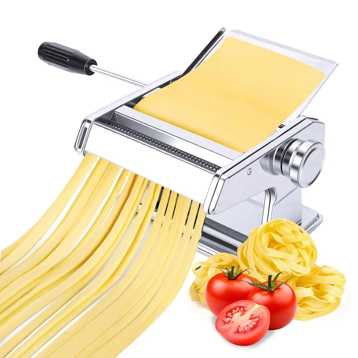 Máquina para Hacer Pasta Manual, Máquina para Hacer Pasta Profesional de Acero Inoxidable con 9 Ajustes de Espesor Ajustables y 2 Cortadores, para Espaguetis, Fettuccini, Lasaña