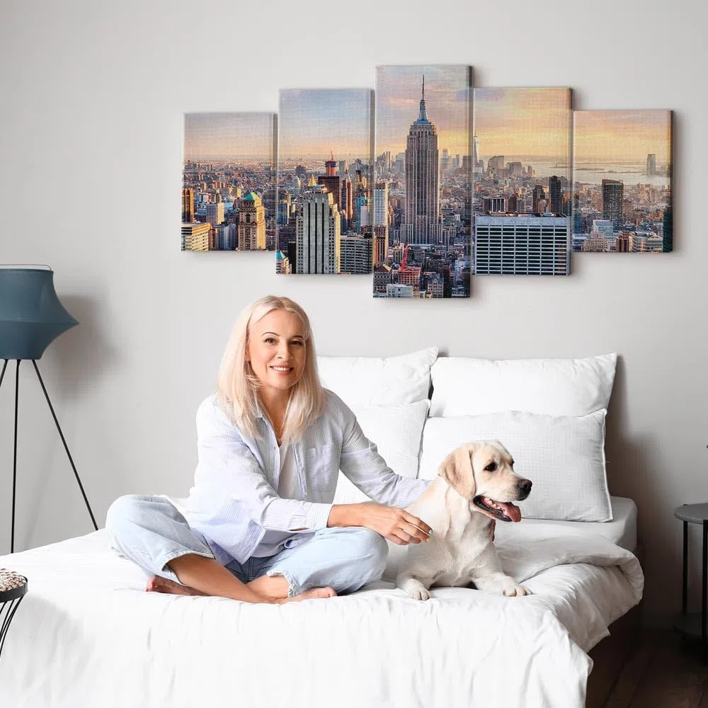 murando Cuadro en Lienzo Ciudad Nueva York 200x100 cm Impresión de 5 Piezas Material Tejido no Tejido Impresión Artística Imagen Gráfica Decoracion de Pared Manhattan d-B-0255-b-m