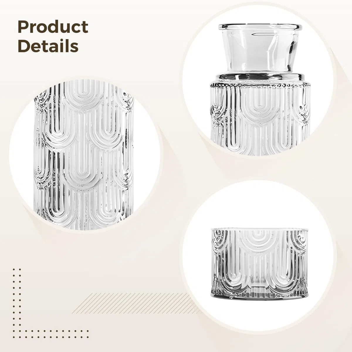 Diseño moderno, perfecto para baño, mesita de noche, cocina, más, jarra de agua de 640 ml y vidrio de 180 ml, jarra de cristal vintage europea con juego de tazas