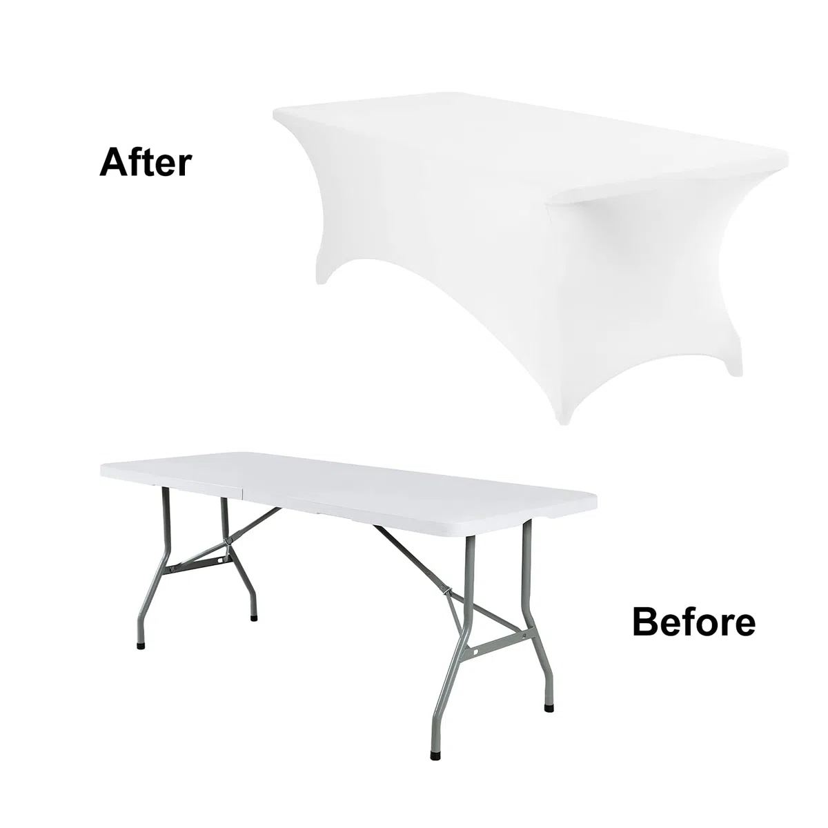 Paquete de 4 manteles impermeables de elastano de 8 pies, manteles impermeables de elastano de 8 pies para fiestas, bodas, banquetes y eventos (blanco)